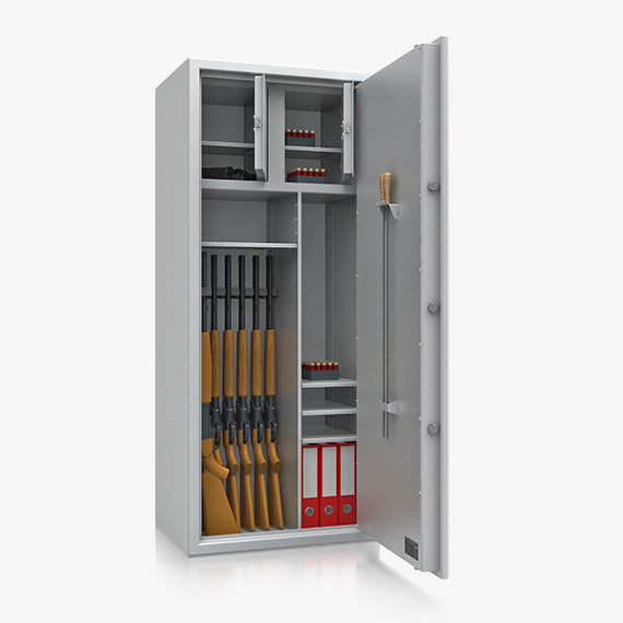 Armadio Portafucili Certificato S1 — 10 Fucili · 1650×700×500 mm - vista aperta
