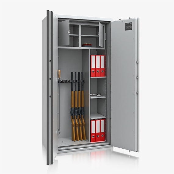 Armadio Portafucili Certificato S1 — 10 Fucili · 1870×950×510 mm - vista aperta