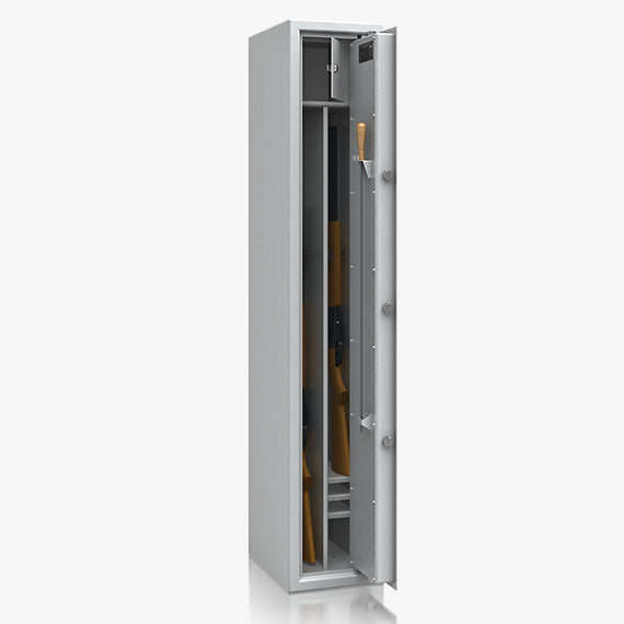 Armadio Blindato Portafucili Certificato S2 — da 4 a 10 Fucili · 1550×280×385 mm - vista aperta